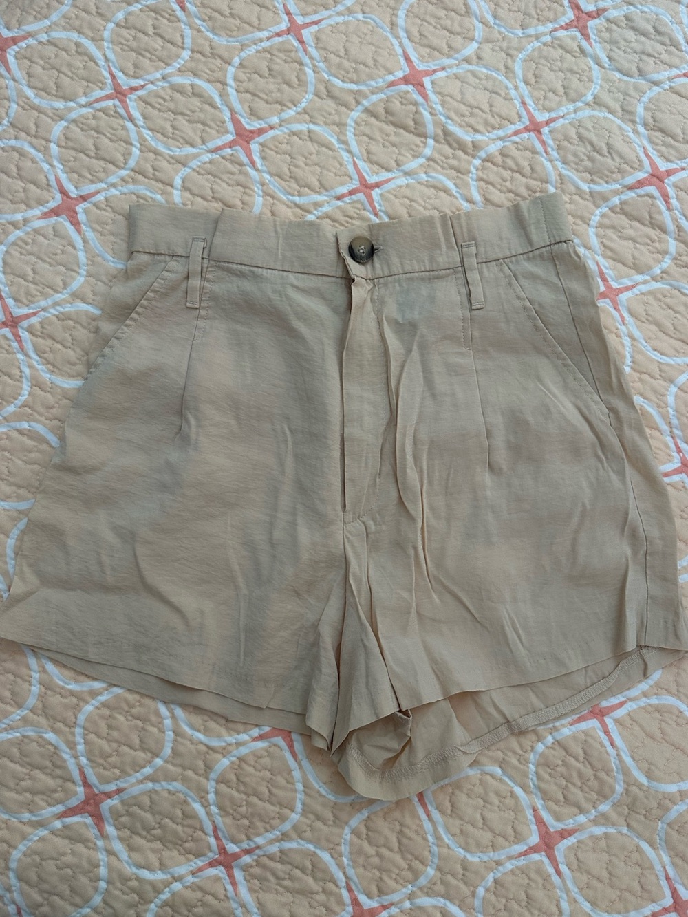 Zara Tan High-Waist Pleated Women's Shorts